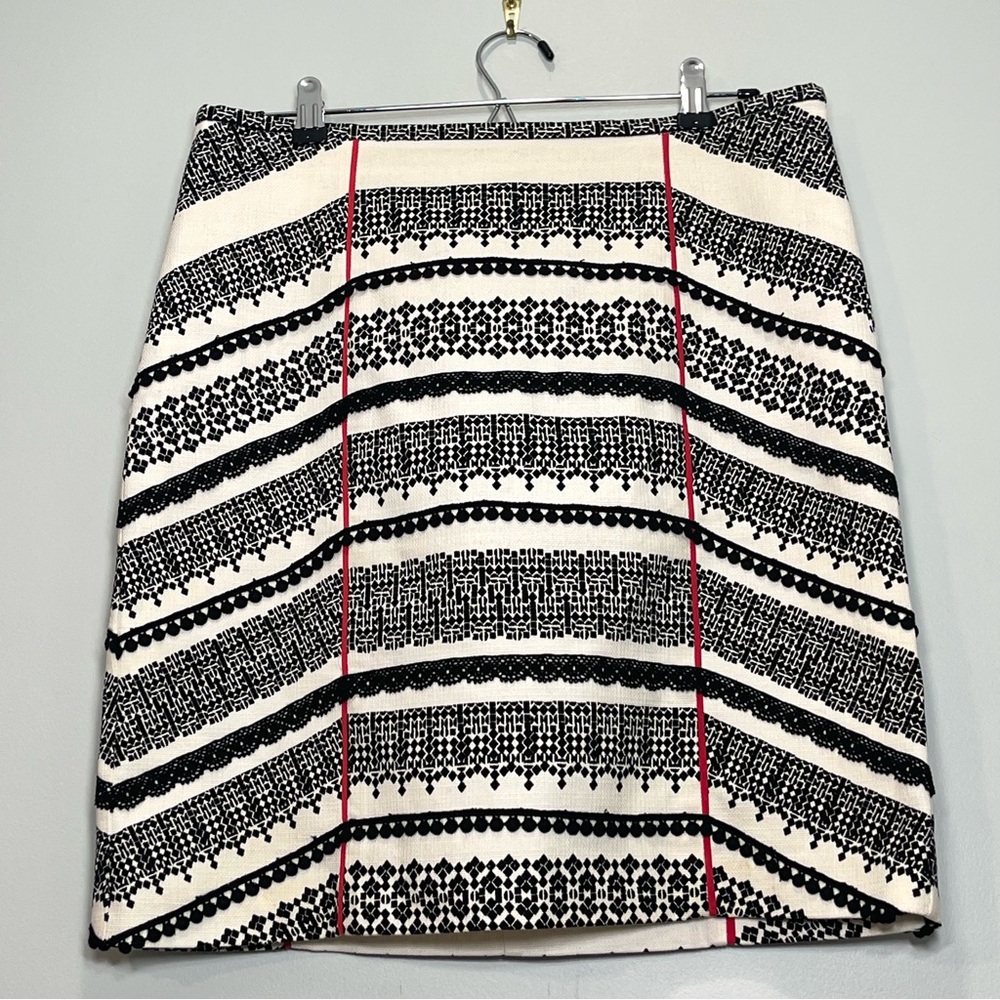 ANTHROPOLOGIE TABITHA Geometric Black Off-White Lined Pencil Skirt Size 10